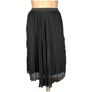 WD.NY Womens Plus Black Pleated Maxi Skirt Full Chiffon size 1X